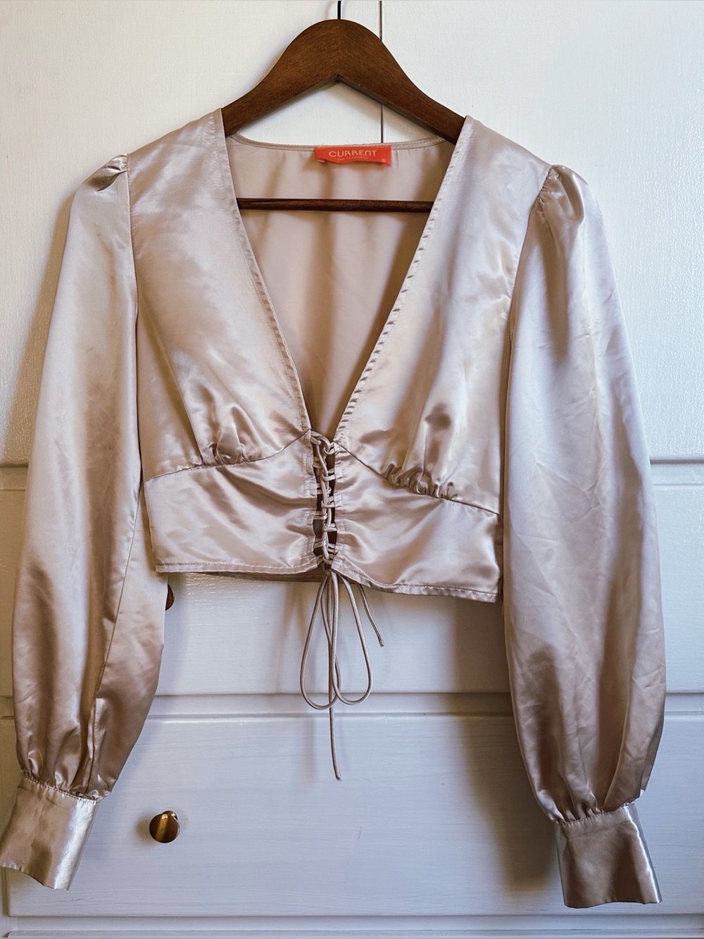 Current San Francisco Satin Lace-Up Blouse with Sleeve Buttons